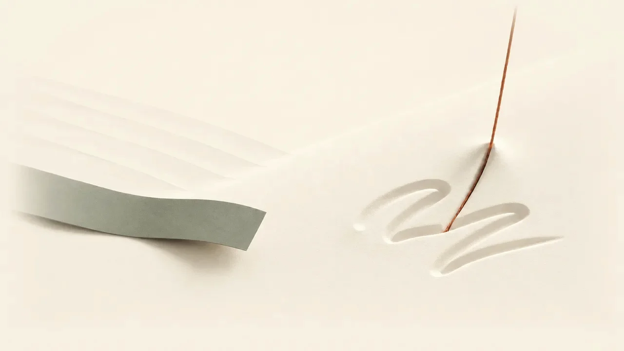 On paper: a strip laid on top, and a line carved into it